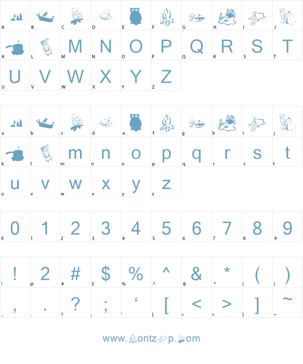 KR Camping Font Character